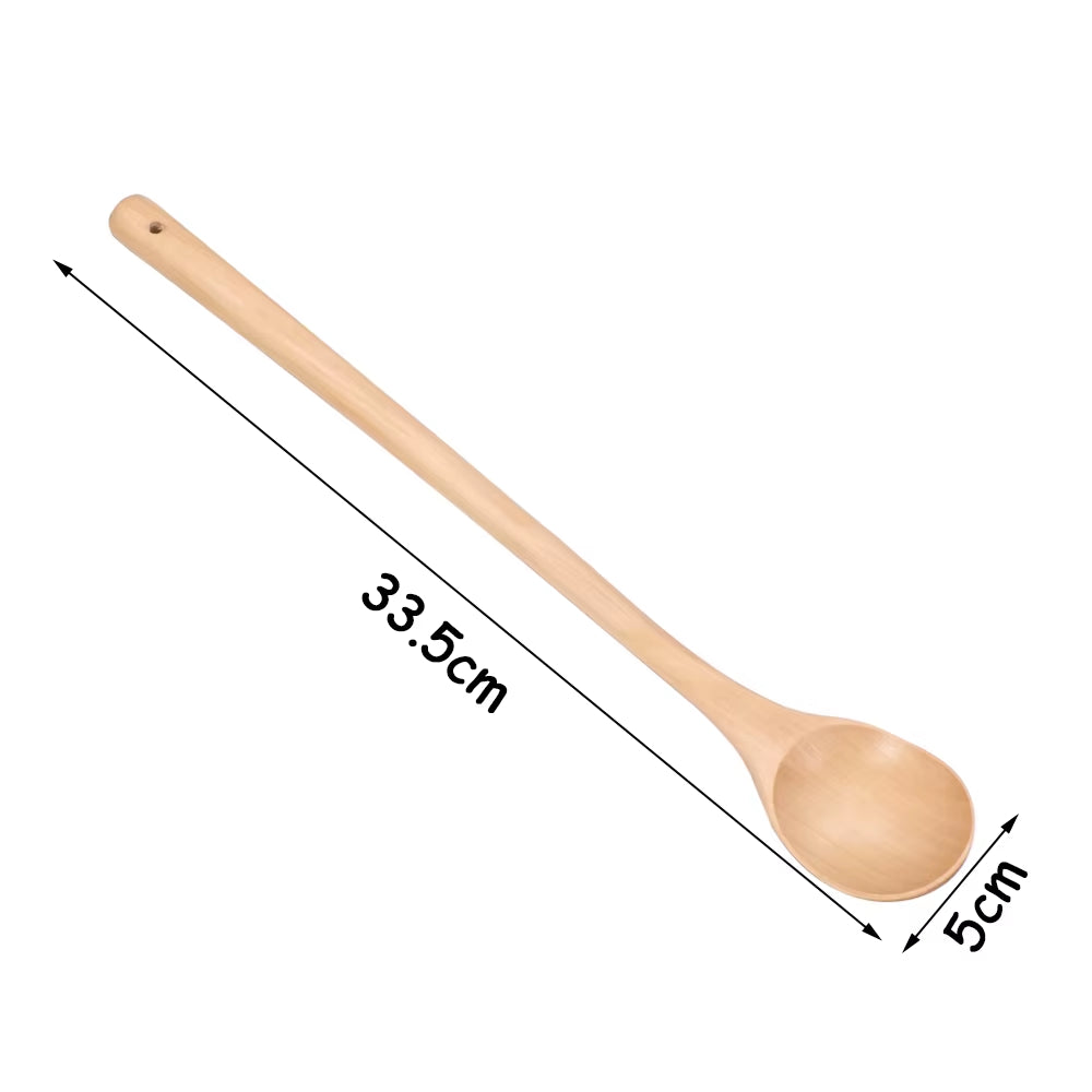 Natural Wooden Long Handle Soup Scoop - Eco-Friendly Ramen and Rice Ladle for Kitchen and Catering