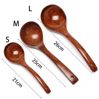 Natural Wooden Long Handle Soup Scoop - Eco-Friendly Ramen and Rice Ladle for Kitchen and Catering