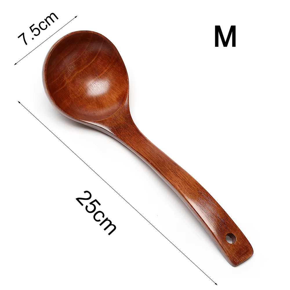 Natural Wooden Long Handle Soup Scoop - Eco-Friendly Ramen and Rice Ladle for Kitchen and Catering