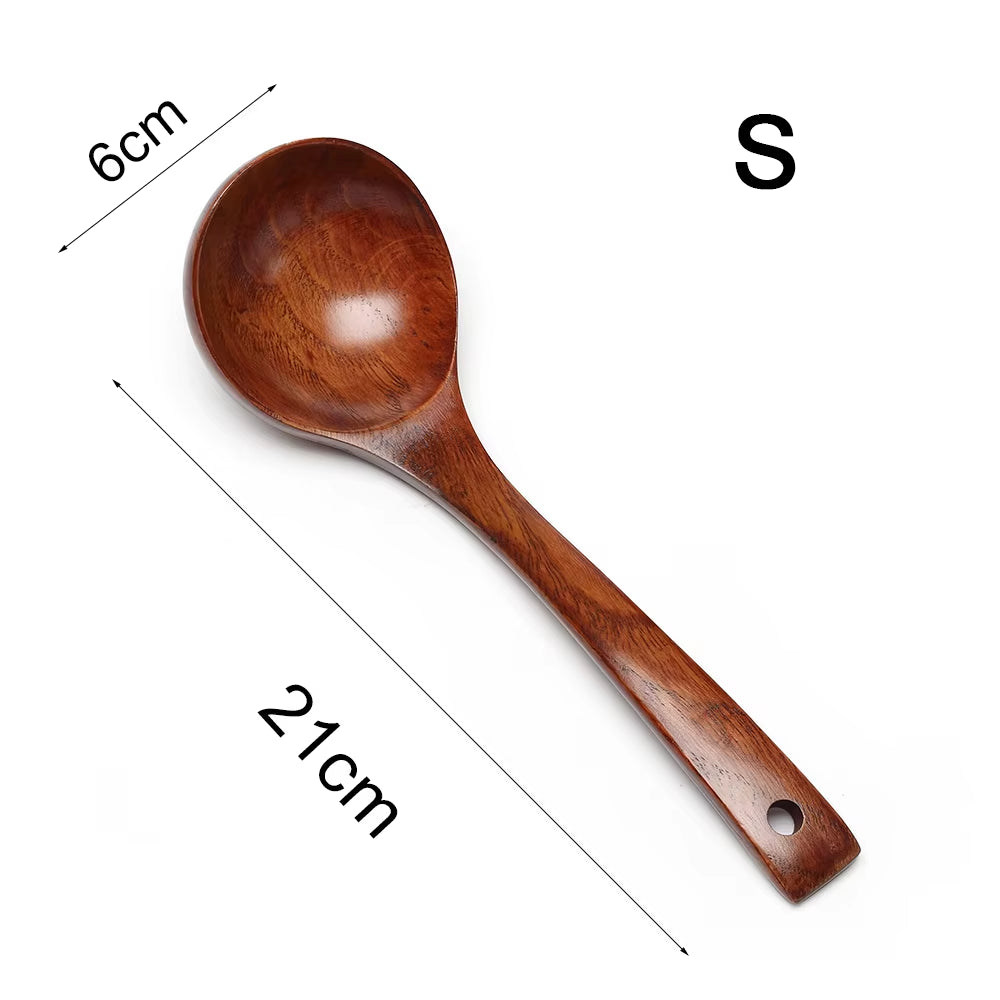 Natural Wooden Long Handle Soup Scoop - Eco-Friendly Ramen and Rice Ladle for Kitchen and Catering
