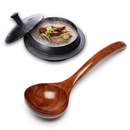 Natural Wooden Long Handle Soup Scoop - Eco-Friendly Ramen and Rice Ladle for Kitchen and Catering