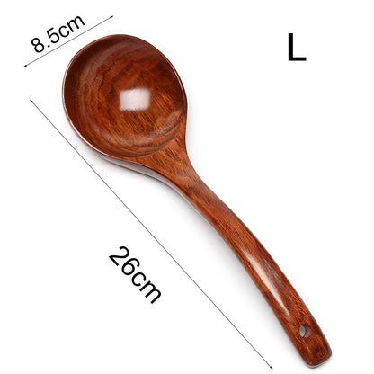 Natural Wooden Long Handle Soup Scoop - Eco-Friendly Ramen and Rice Ladle for Kitchen and Catering